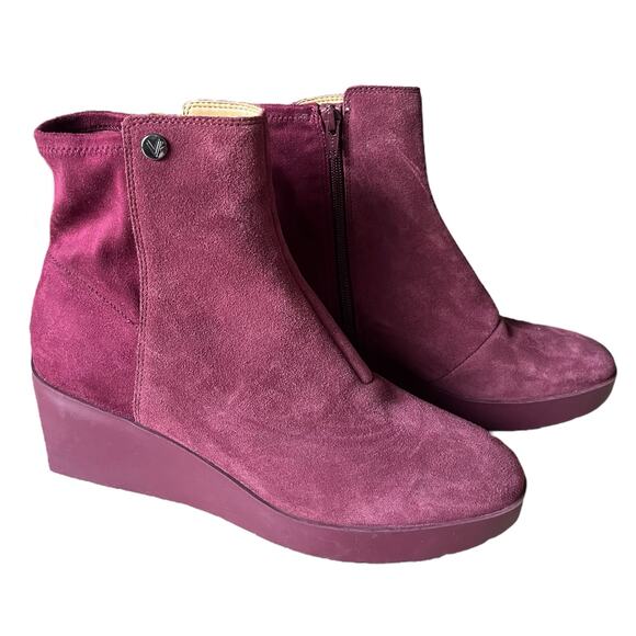 Vionic Skylar Port Suede Burgundy Red Wedge Boot Women's 10 Bootie - Picture 1 of 10